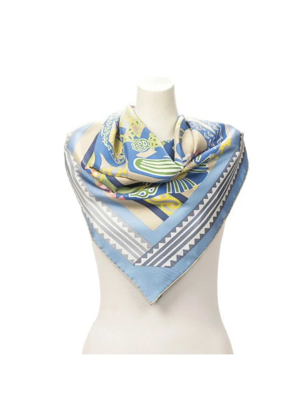 Hermes Scarf Light Blue Yellow Green Silk